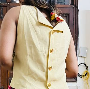 Beige Black Double Sided Blouse Top