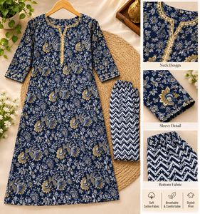 Navy Blue Floral Kurta Set