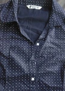 Chic Navy Polka Dot Button-Up women Shirt