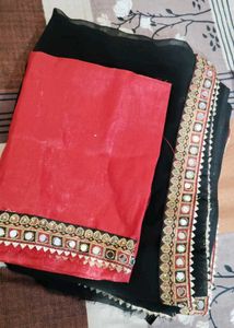 Elegant Black Saree with Mirror Work Border