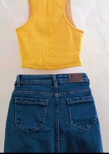 Denim Maxi Skirt with Slit
