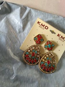 KMD Gold Gemstone Drop Earrings
