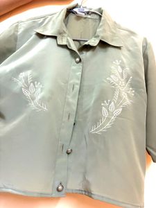 Sage Green Embroidered Short Sleeve Top