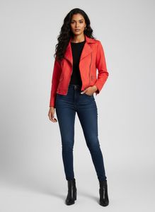 Red Studded Faux Suede Jacket