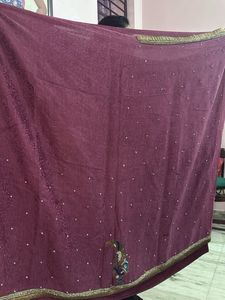 Elegant Maroon Saree with Embellishments