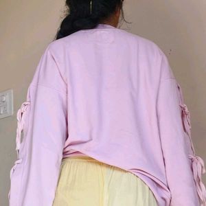 Pink Sweatshirt with Tie Sleeves