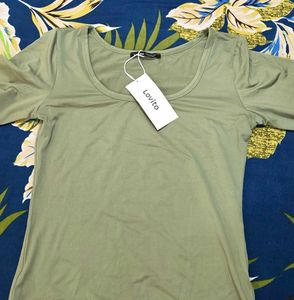 Basic Green Crew Neck Top