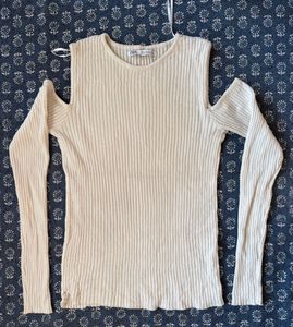 Zara Cream Ribbed Cutout Top