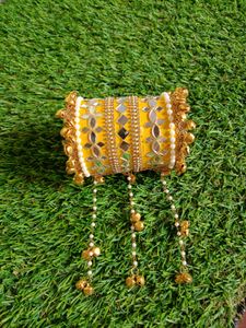 Yellow Embellished Bangles with Charms