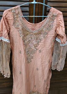 Embroidered Peach Kurta