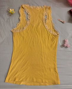 yellow boho y2k tank top with lace