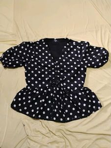 Black Polka Dot Peplum Top
