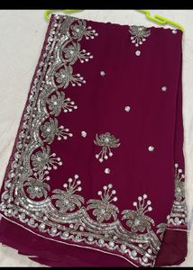 Heavy work designer Purple Festive Saree