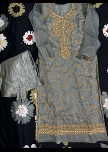 Elegant Grey Embroidered Kurta Set
