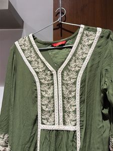 Embroidered Green short Kurta