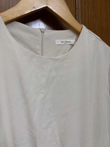 Korean Beige Pleated Midi Dress