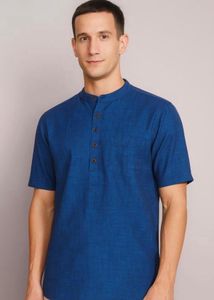 Men's Blue Kurta - Short Sleeve