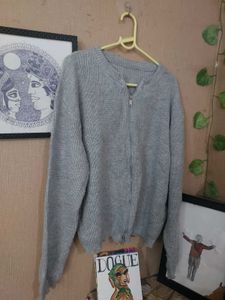 Light Blue Zip-Up Knit Sweater