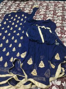 Exquisite Navy Blue Kurta with Gold Embellishments