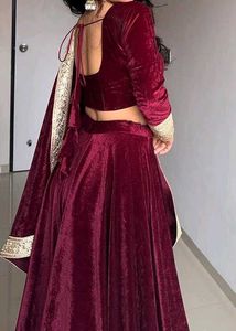 Maroon Velvet Lehenga Choli with Dupatta