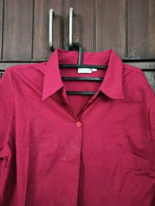 Maroon Cotton Lycra Button-Down Shirt