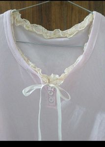 Cute Pink Lace Trimmed T-Shirt
