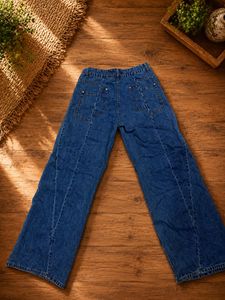 Blue Denim Wide Leg Jeans