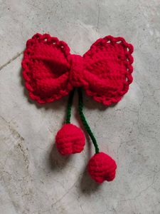 Red Crochet Bow Hair Clip with Cherries