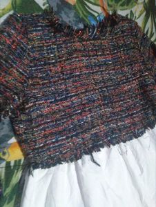Tweed Peplum Top with White Skirted Hem