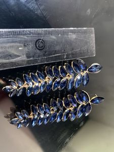 Sparkling Blue Crystal Leaf Dangle Earrings
