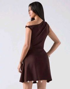 Chic One-Shoulder Ruched Brown Dress