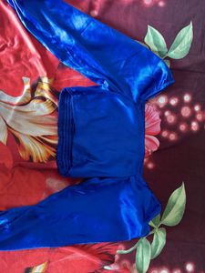 Blue Satin Puff Sleeve Crop Top
