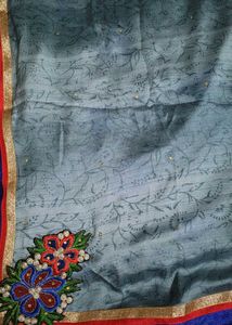 Elegant Grey Saree with Floral Embroidery