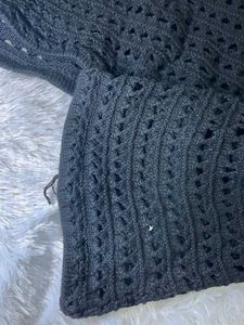 Black Crochet Bell Sleeve Top