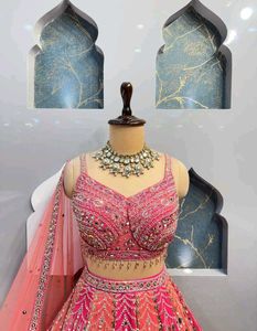 Stunning Pink &amp; Orange Embroidered Lehenga