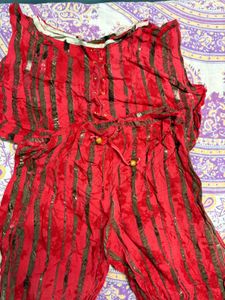 Vibrant Red & Black Striped Co-ord Set