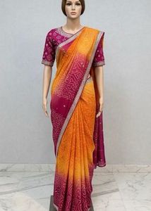 Jaipuri Bandhej Pure Georgette Saree ❤️🧡