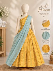 Twinning  Yellow &amp; Teal Embroidered Lehenga
