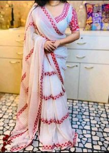 Elegant White Saree with Red Border