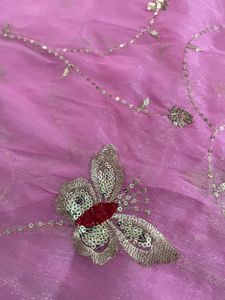 Beautiful Pink Saree with Butterfly Embroidery