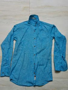 Men's Blue Linen Shirt