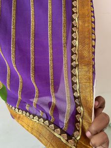 Elegant Purple &amp; Green Saree with Gold Accents