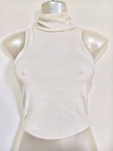 Sleeveless White Turtleneck Crop Top