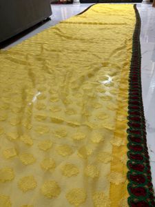 Vibrant Yellow Embroidered Saree