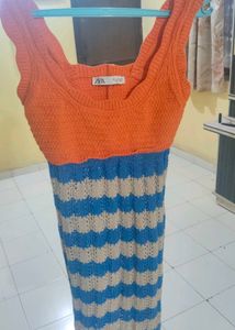 Zara Crocheted Striped Mini Dress