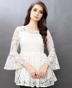 casual regular sleeves printed women white top - L