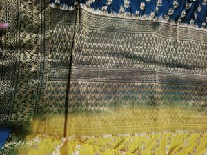 Beautiful Golden And Blue Combination Silk Saree