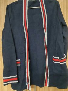 Navy Blue Striped Cardigan