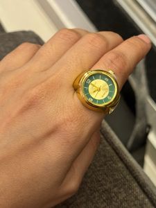 Watch Ring (Green & gold) Unique Timepiece Jewelry