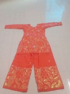 New Orange Kurti Plazo Set